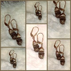 Silver Stacked Mixed Metal Bead Drop Earrings